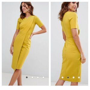 NWT mustard CLOSET LONDON draped jersey dress 12